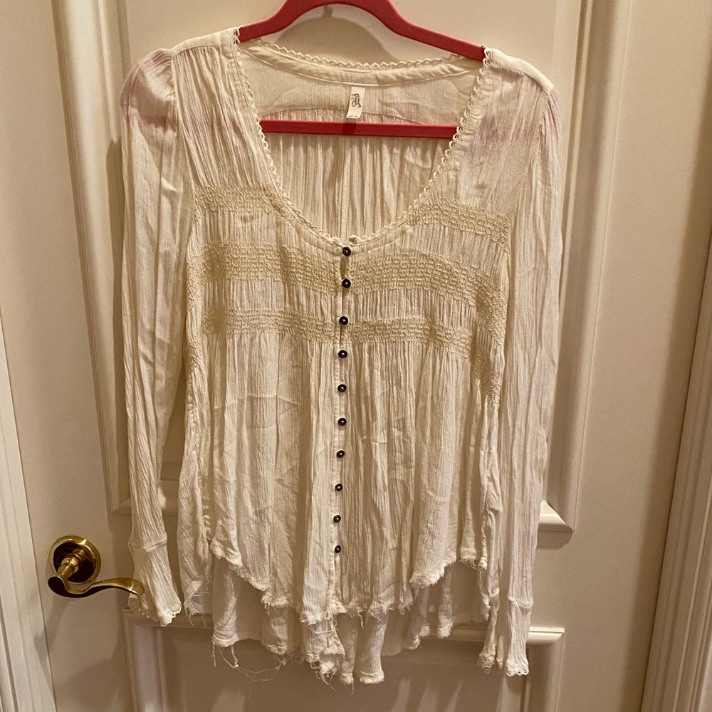 Free People Long Sleeve Boho white top